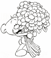 coloriage pimboli et le bouquet de fleurs